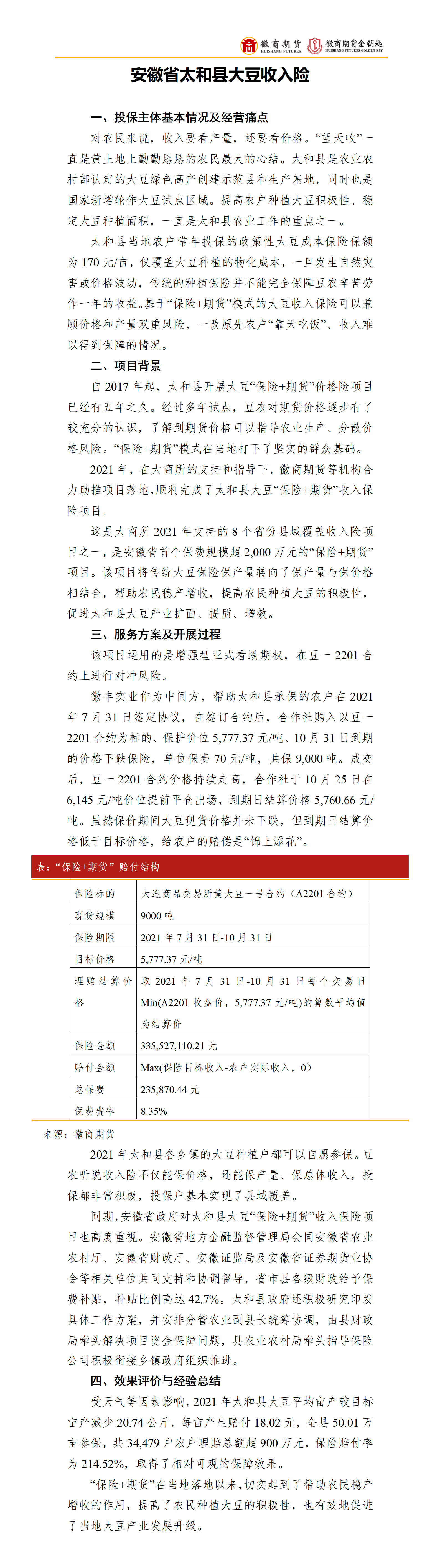 安徽省太和县大豆收入险